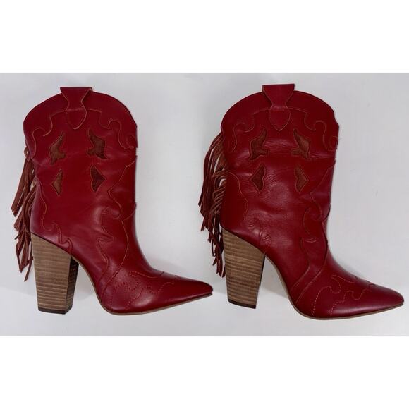 Dingo Red Lady’s Night Women’s Boots Red 9 Leather Fringe Cut Out MINT CONDITION - Picture 9 of 13